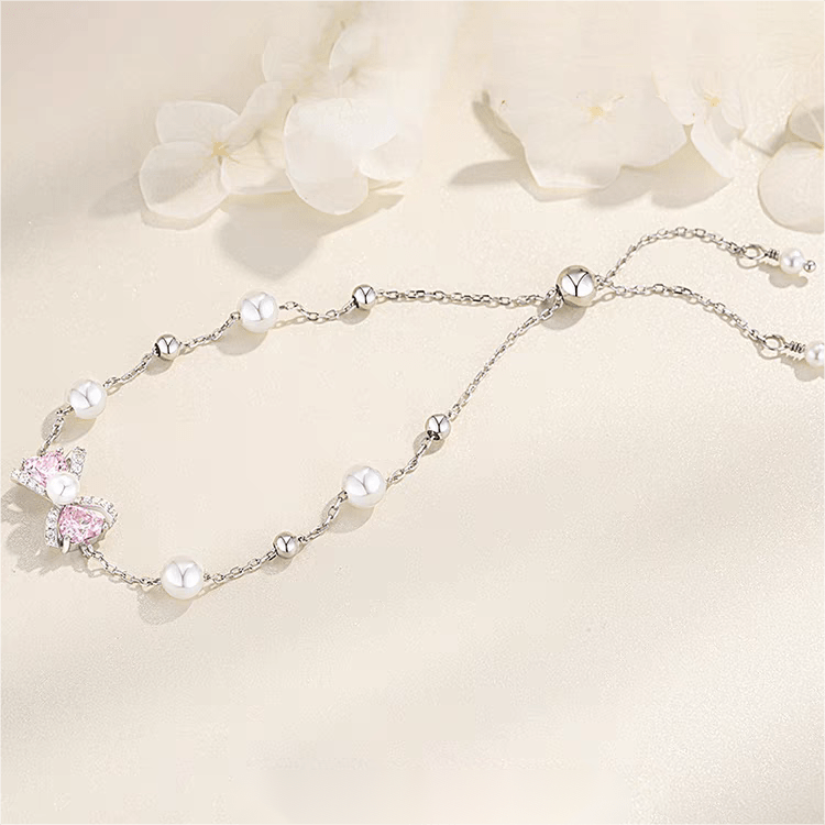 Rosa Kristall Perlenkette Armband mit Schleife