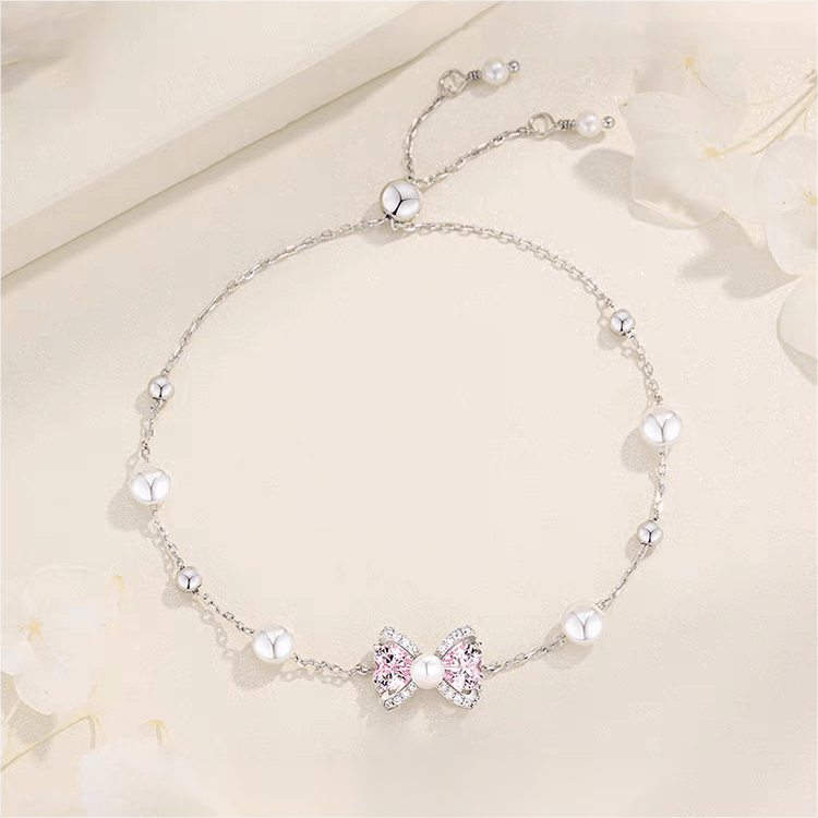 Rosa Kristall Perlenkette Armband mit Schleife