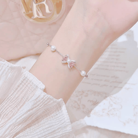 Rosa Kristall Perlenkette Armband mit Schleife