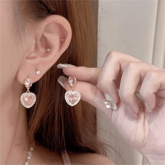 Boucles d'oreilles pendantes en forme de cœur rose élégantes