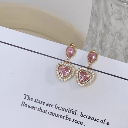 Boucles d'oreilles pendantes en forme de cœur rose élégantes