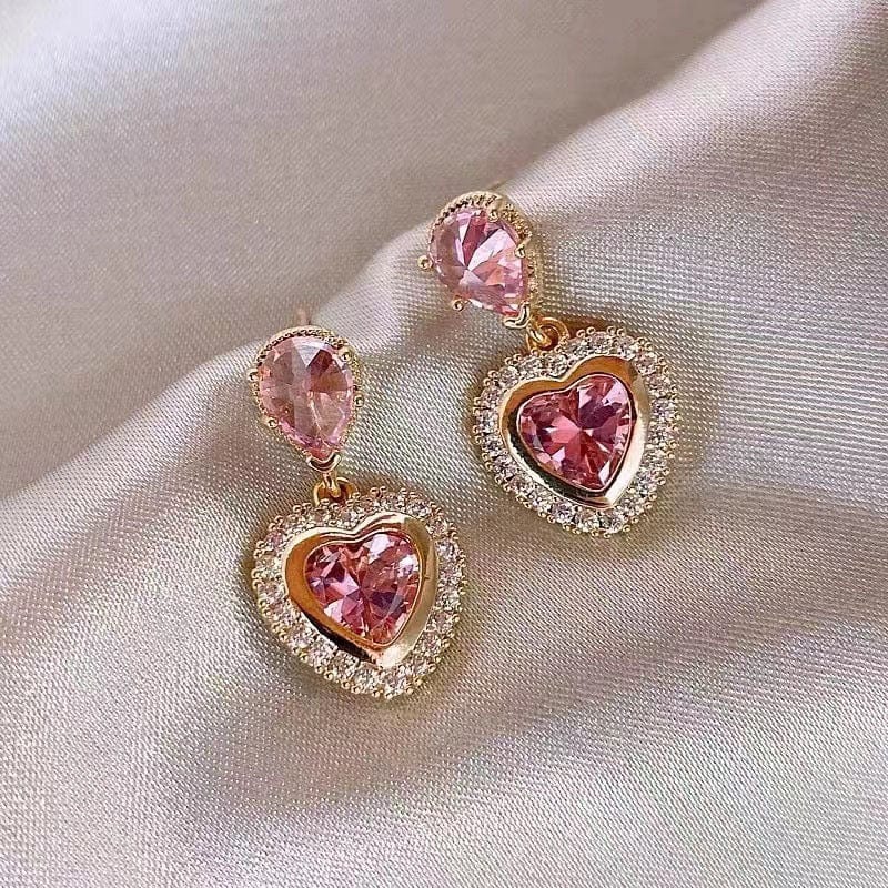 Boucles d'oreilles pendantes en forme de cœur rose élégantes