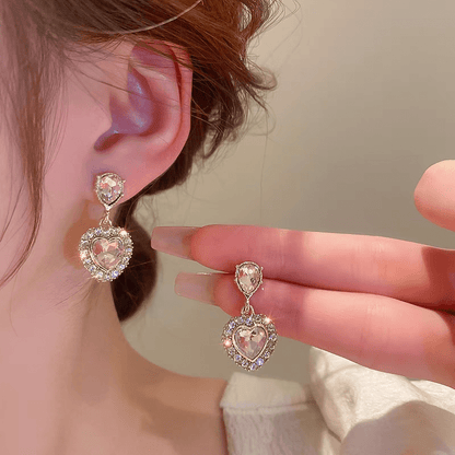 Boucles d'oreilles pendantes en forme de cœur rose élégantes