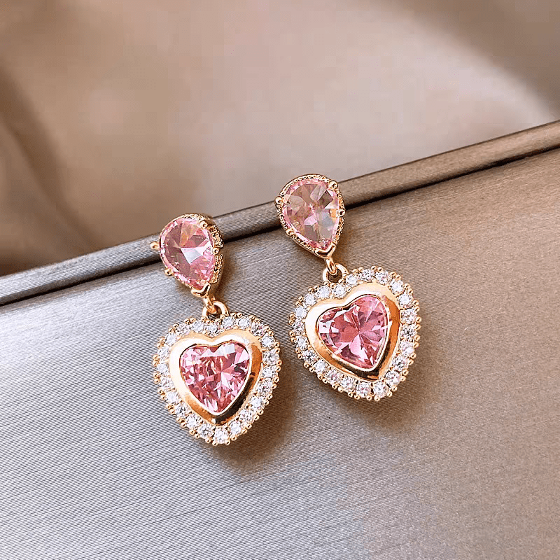 Boucles d'oreilles pendantes en forme de cœur rose élégantes