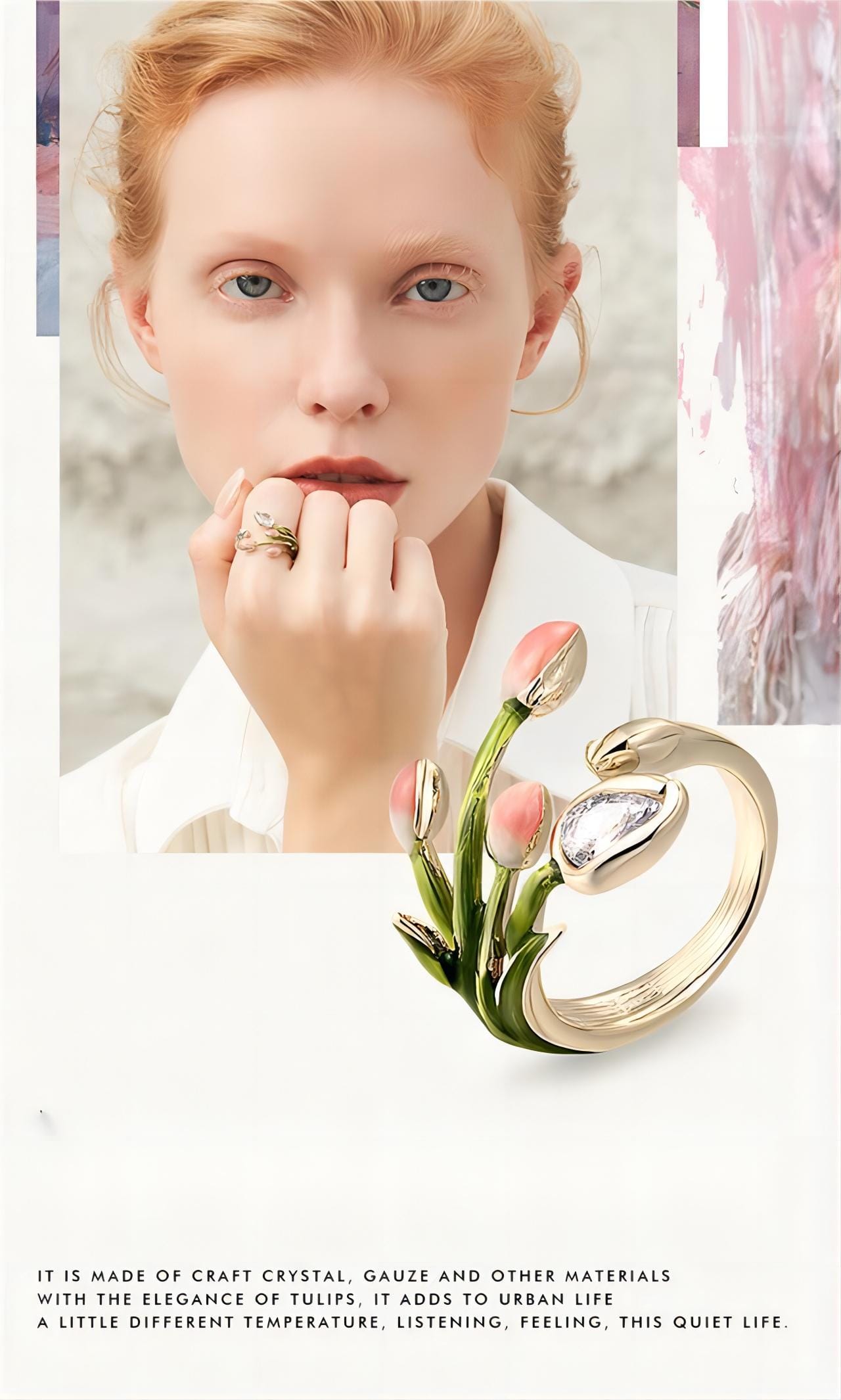 Bague Tulipe Beauté Cristal Rose