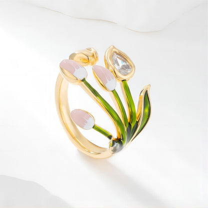 Bague Tulipe Beauté Cristal Rose