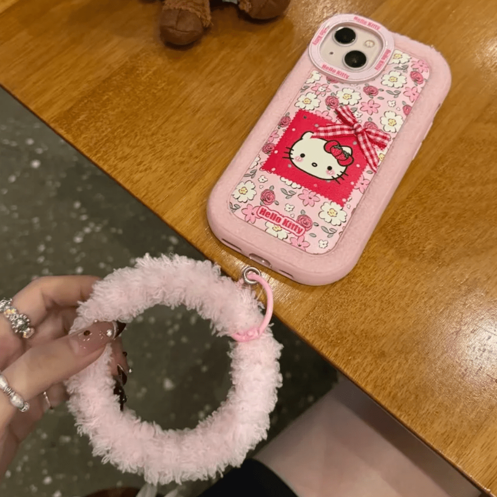 Pink Floral Kitty iPhone Case With Plush Accessories