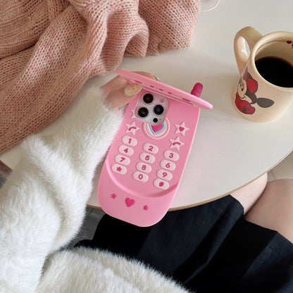 Étui à rabat miroir pour iPhone avec motif cœur et étoile rose