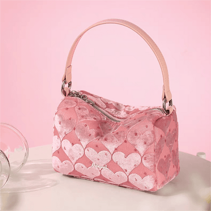 Sac fourre-tout en velours à cœur rose