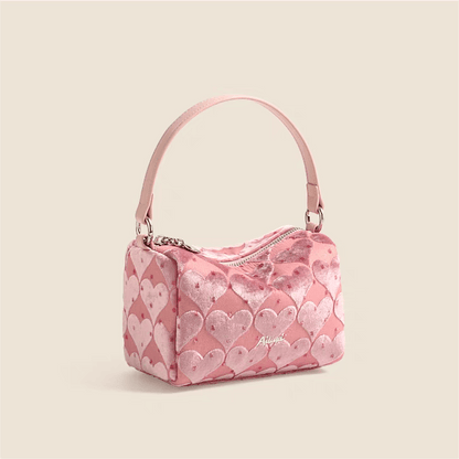 Sac fourre-tout en velours à cœur rose