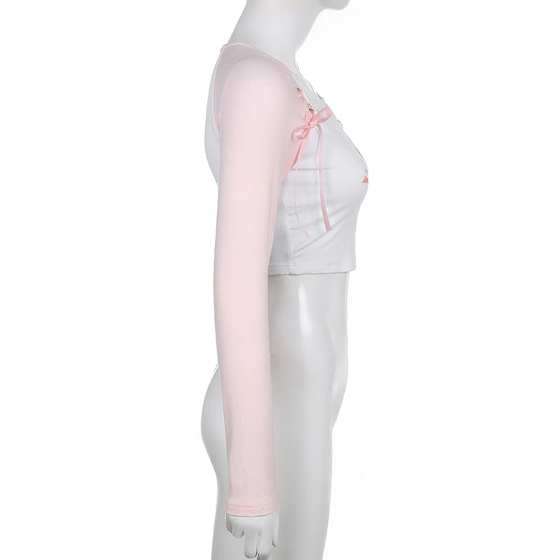 Pink Kitten Long Sleeve Crop Top - coquette, crop tops, dollette, fae, faecore Kawaii Babe