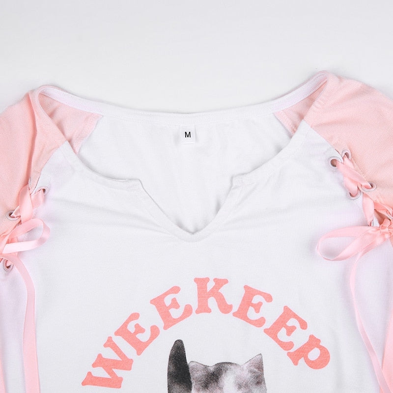 Pink Kitten Long Sleeve Crop Top - coquette, crop tops, dollette, fae, faecore Kawaii Babe