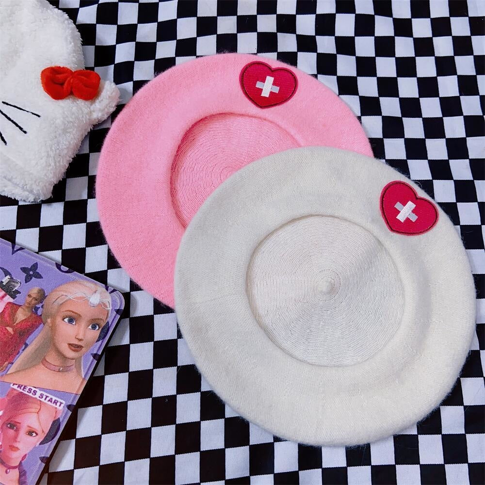 Pink Menhera Nurse Beret - beret, berets, hat, hats, medical Kawaii Babe
