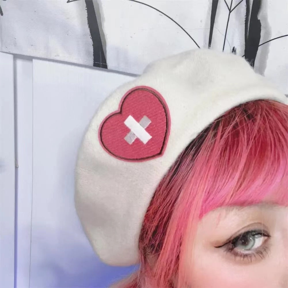 Pink Menhera Nurse Beret - beret, berets, hat, hats, medical Kawaii Babe