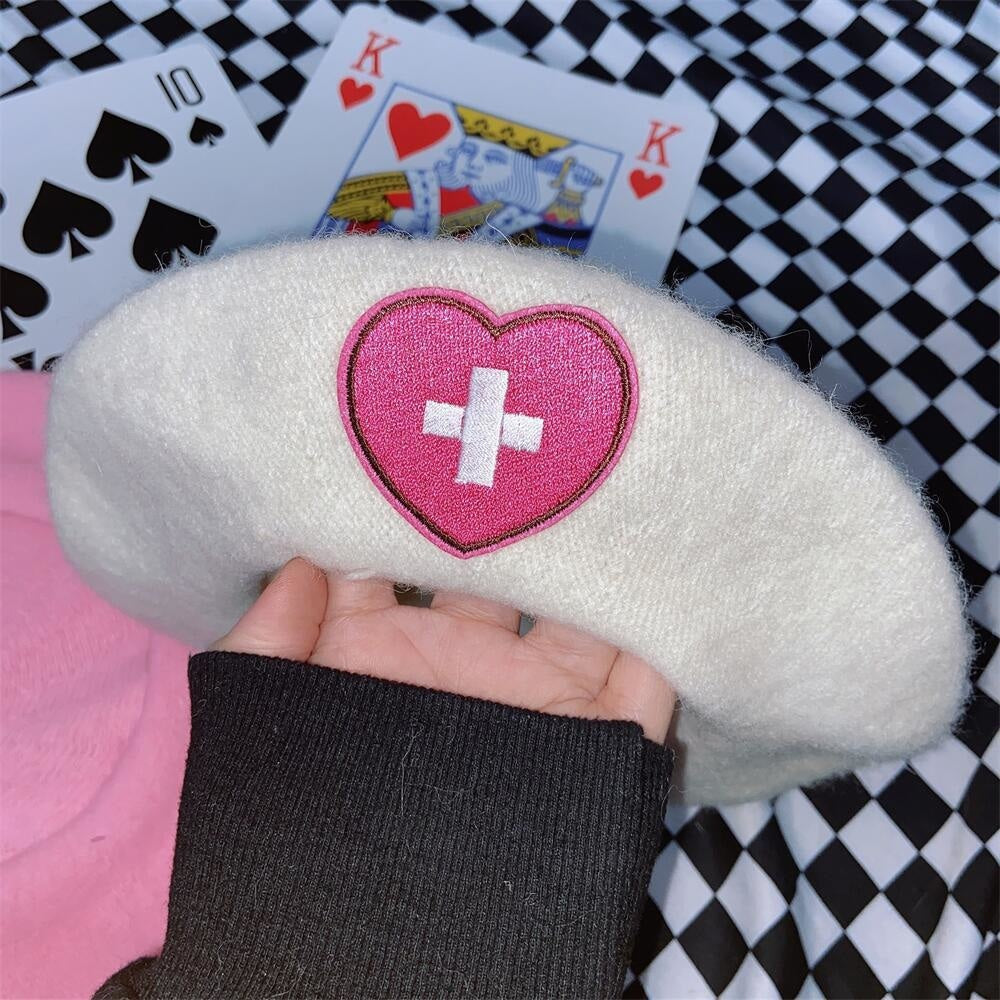 Pink Menhera Nurse Beret - beret, berets, hat, hats, medical Kawaii Babe