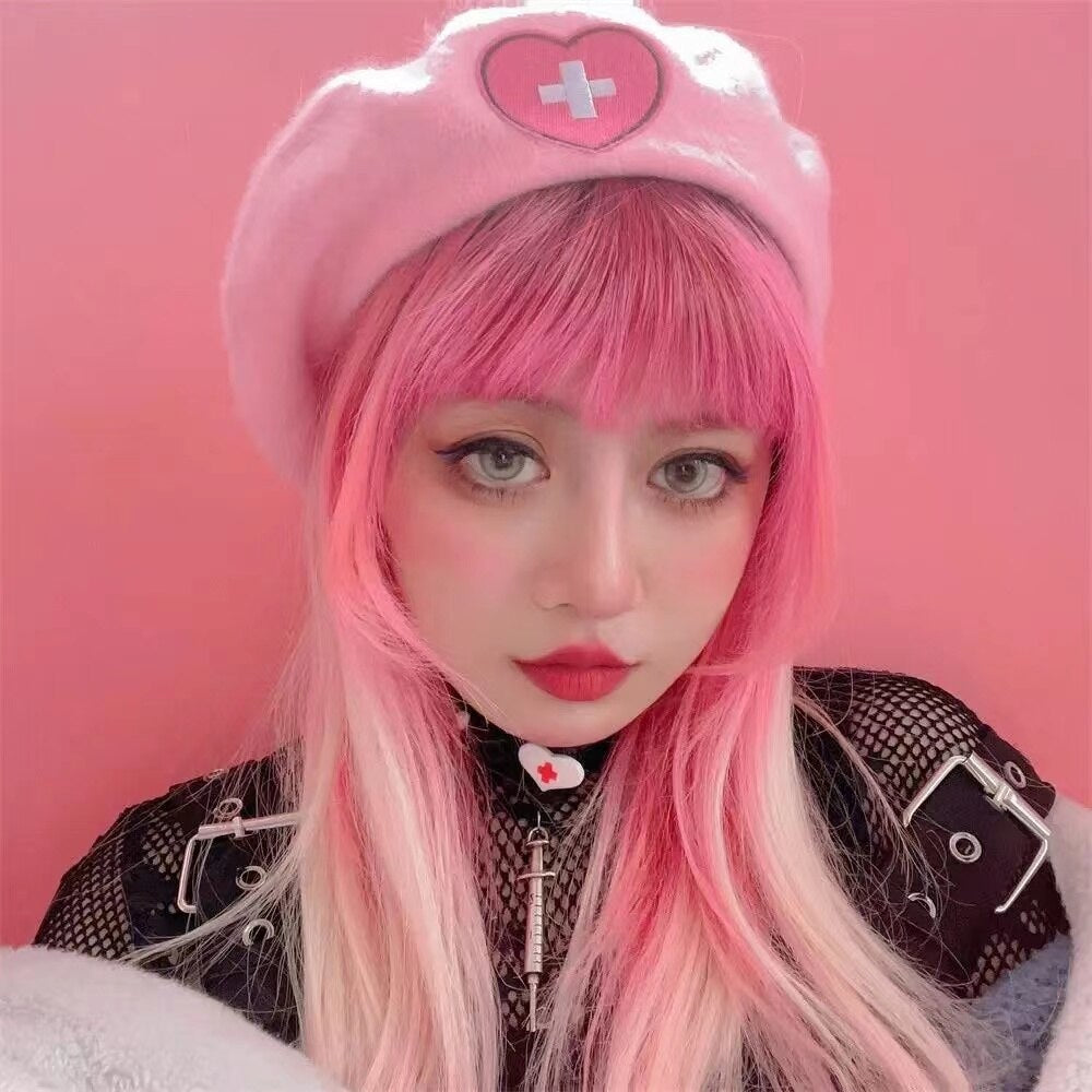 Pink Menhera Nurse Beret - beret, berets, hat, hats, medical Kawaii Babe