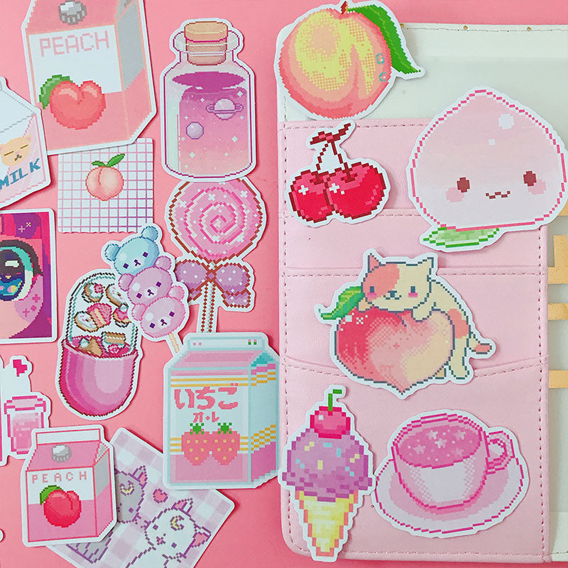 Pink Pixelated Laser Cut Sticker Pack – Sukikawaii