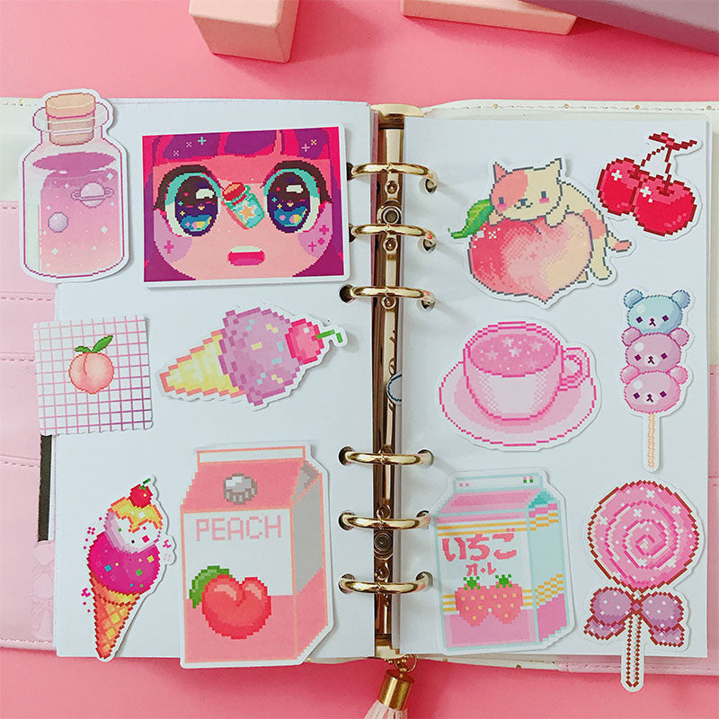 Kawaii pink pixelated laser cut cats & sweets sticker pack