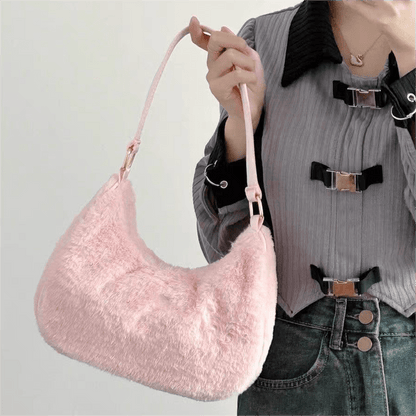 Sac fourre-tout en peluche rose