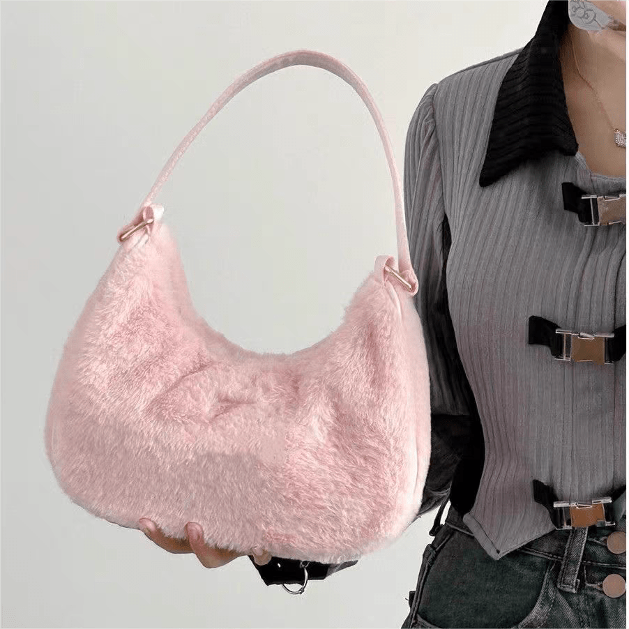 Sac fourre-tout en peluche rose