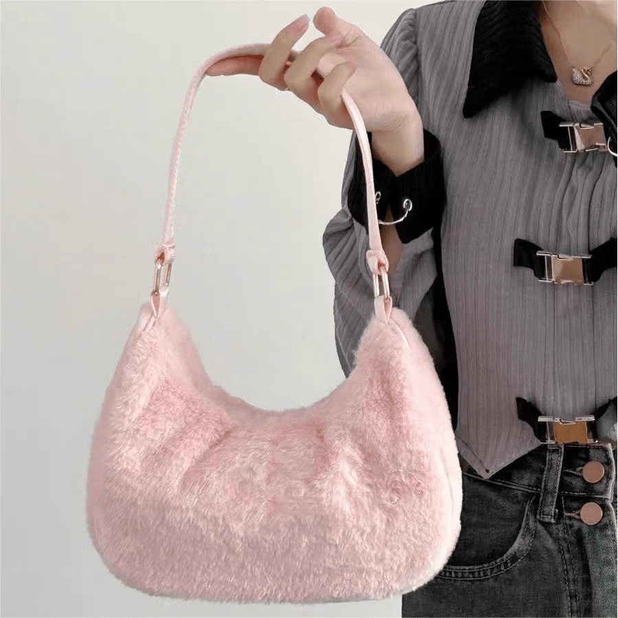 Sac fourre-tout en peluche rose