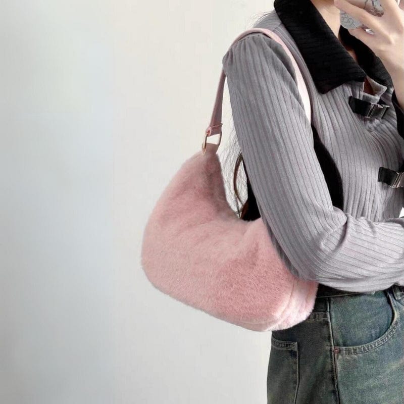 Sac fourre-tout en peluche rose