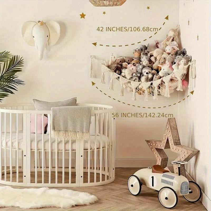 Kawaii pink plushie stuffed animal storage net hammock