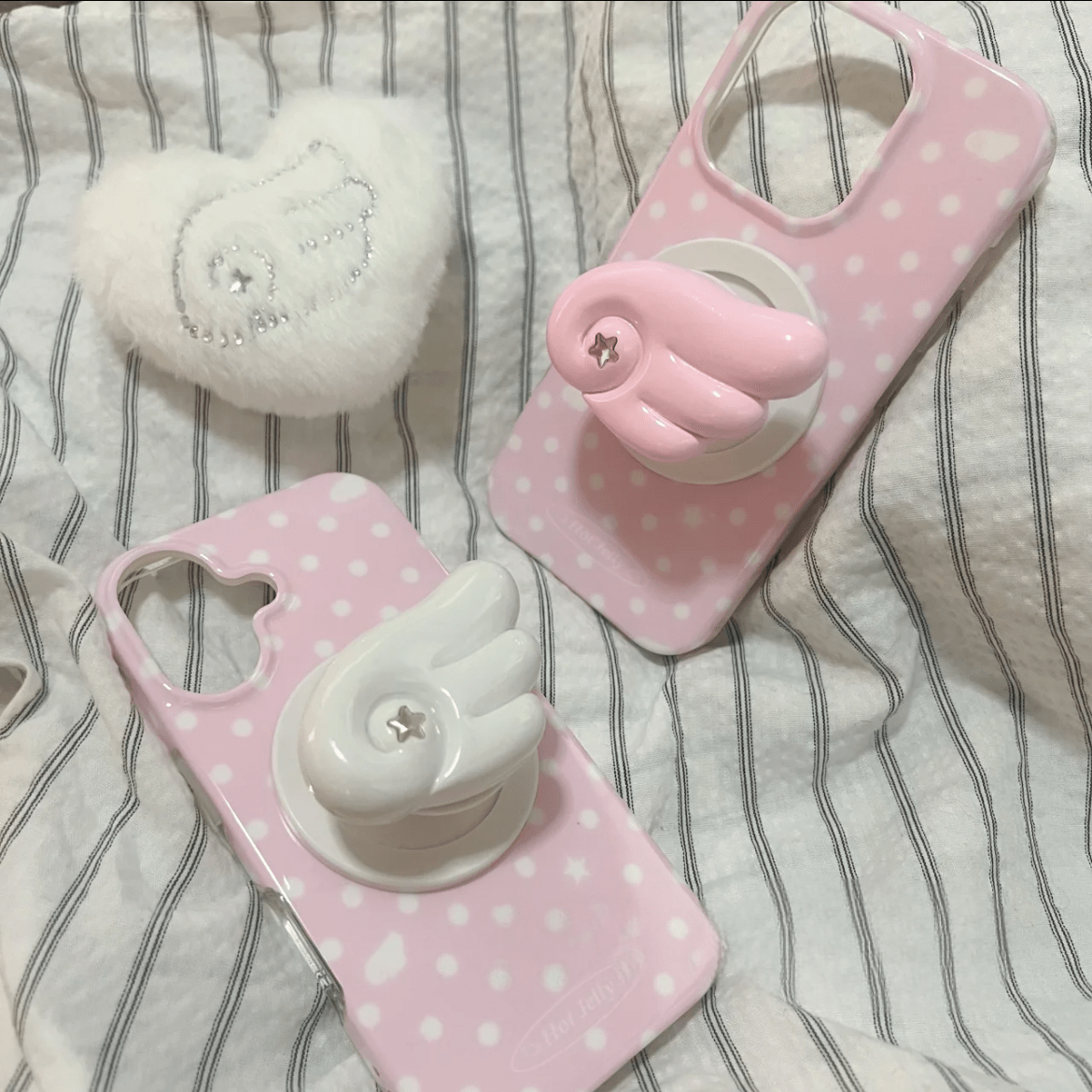 Dots iPhone Magnetic Stand Angel Pink Wing Case Polka