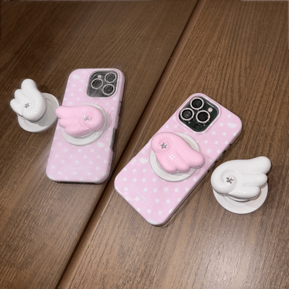 Dots iPhone Magnetic Stand Angel Pink Wing Case Polka