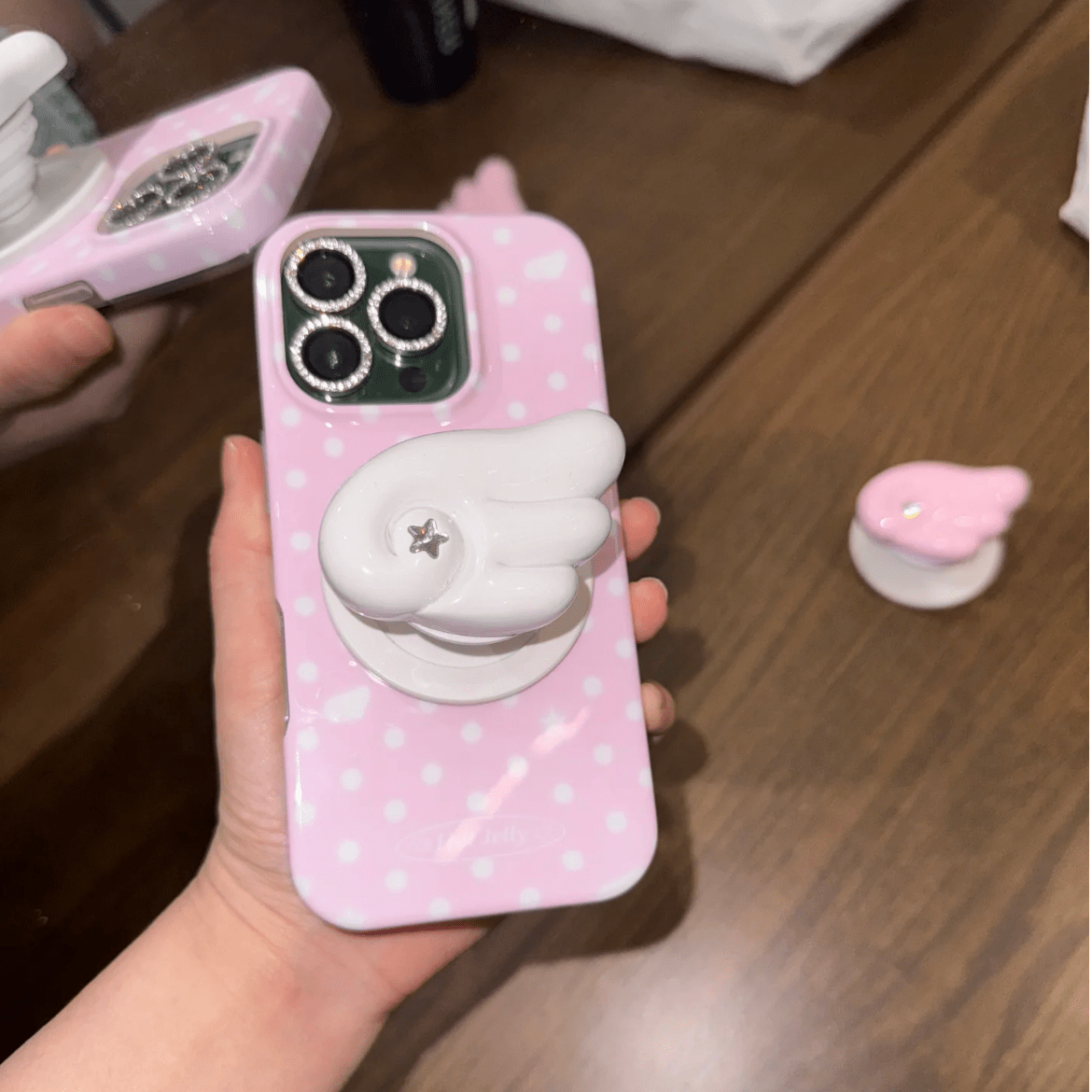 Dots iPhone Magnetic Stand Angel Pink Wing Case Polka