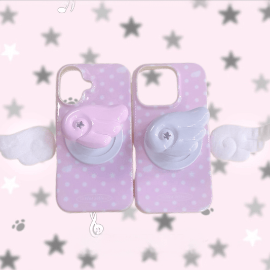 Dots iPhone Magnetic Stand Angel Pink Wing Case Polka