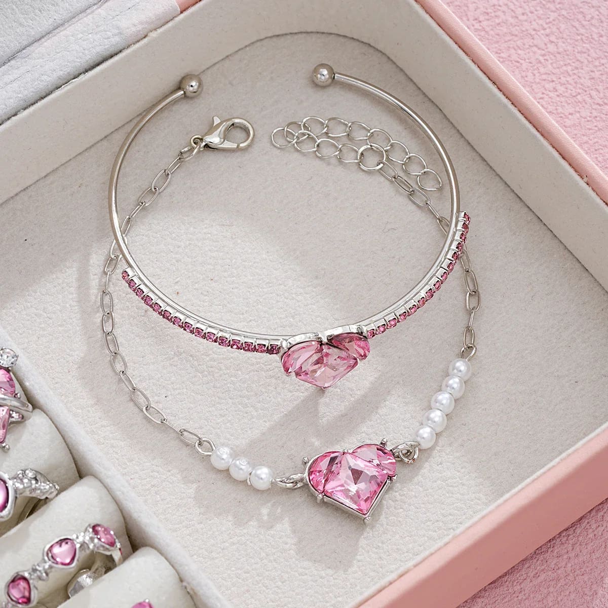 Kawaii pink princess crystal jewelry set and display box fairycore