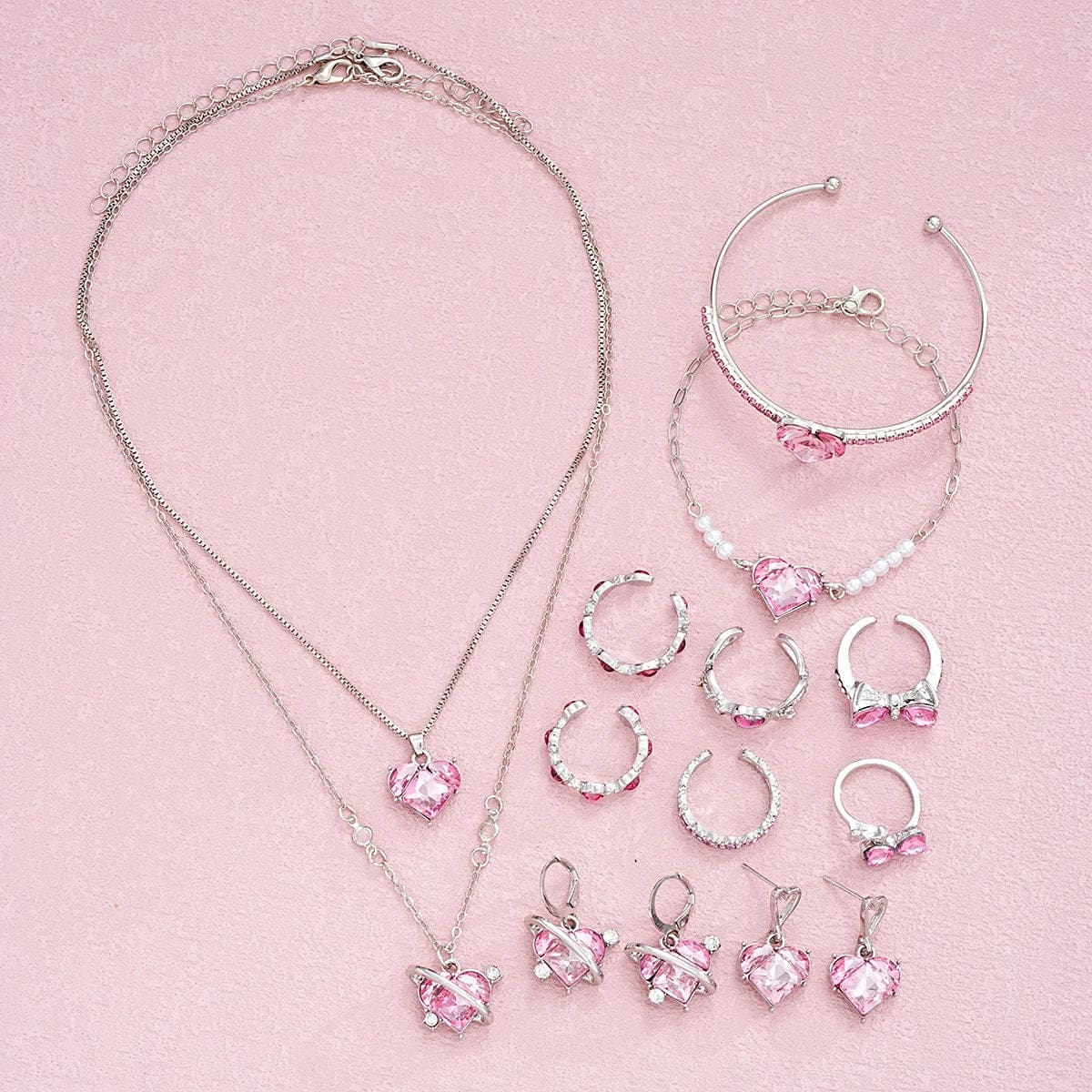 Kawaii pink princess crystal jewelry set and display box fairycore