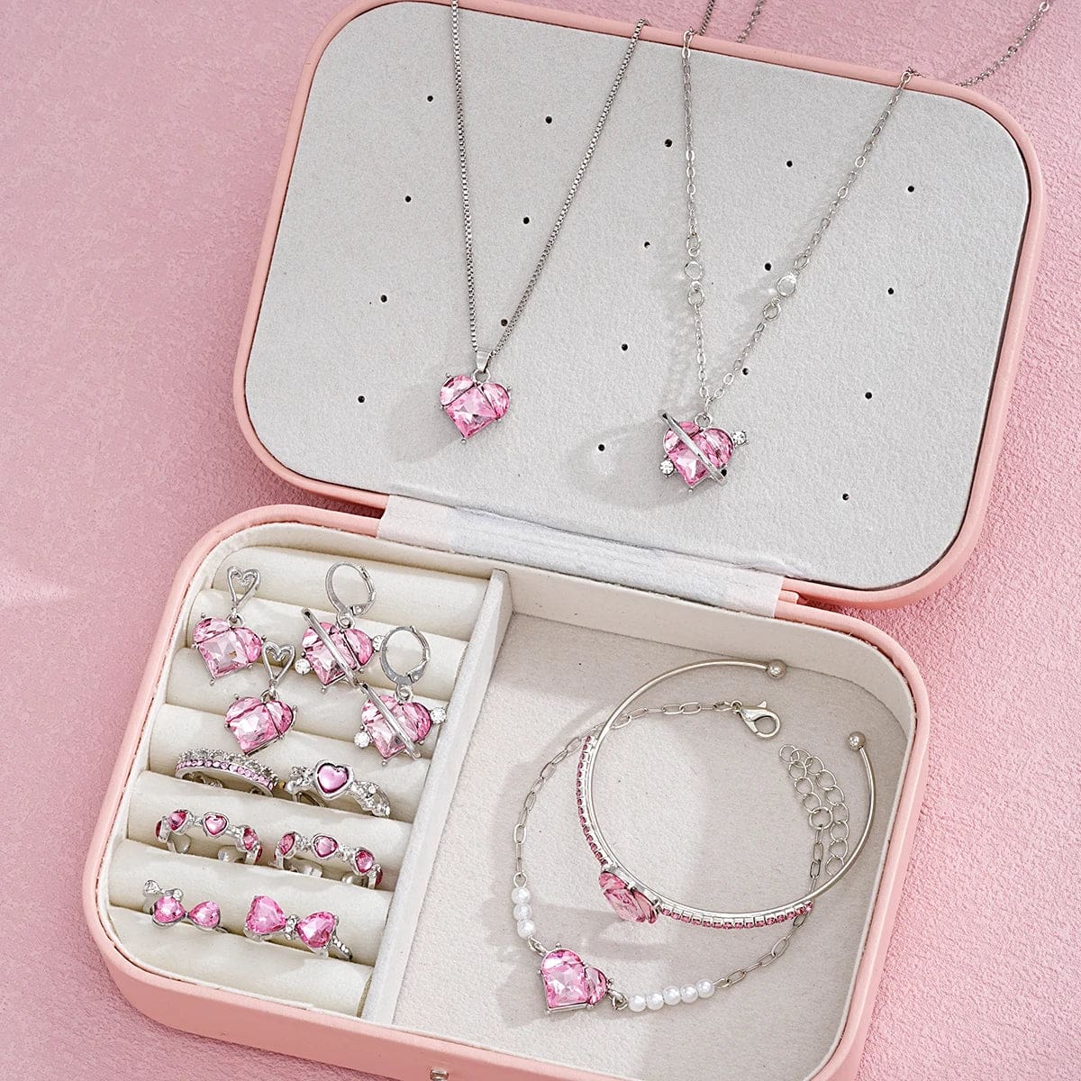Kawaii pink princess crystal jewelry set and display box fairycore