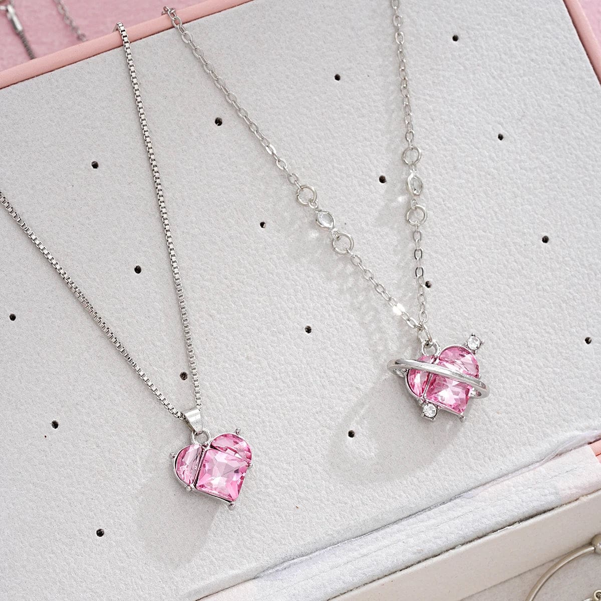 Kawaii pink princess crystal jewelry set and display box fairycore