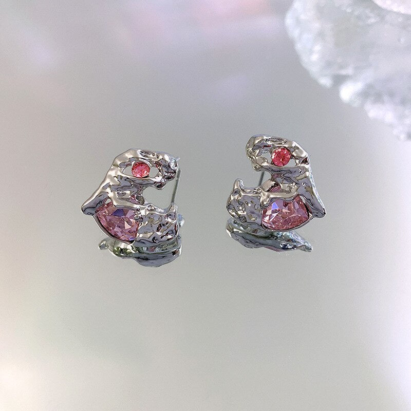 Pink princess dangle earrings - chain - chains - earrings - floral - flower