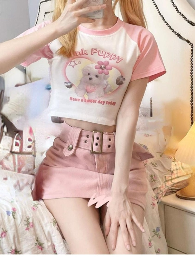 Pink puppy crop top - crop tops - cropped tee - top - dog - doggo