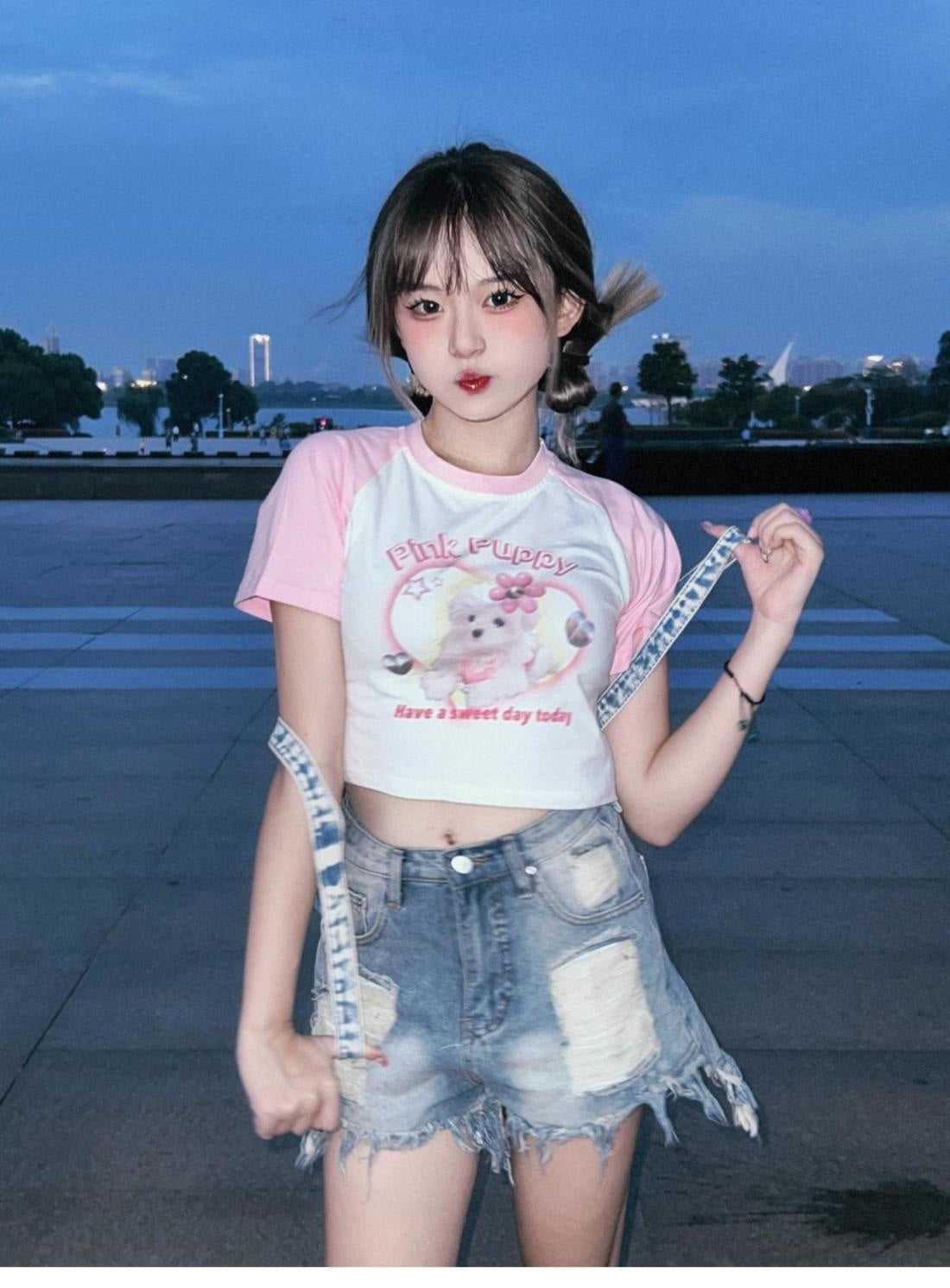 Pink puppy crop top - crop tops - cropped tee - top - dog - doggo