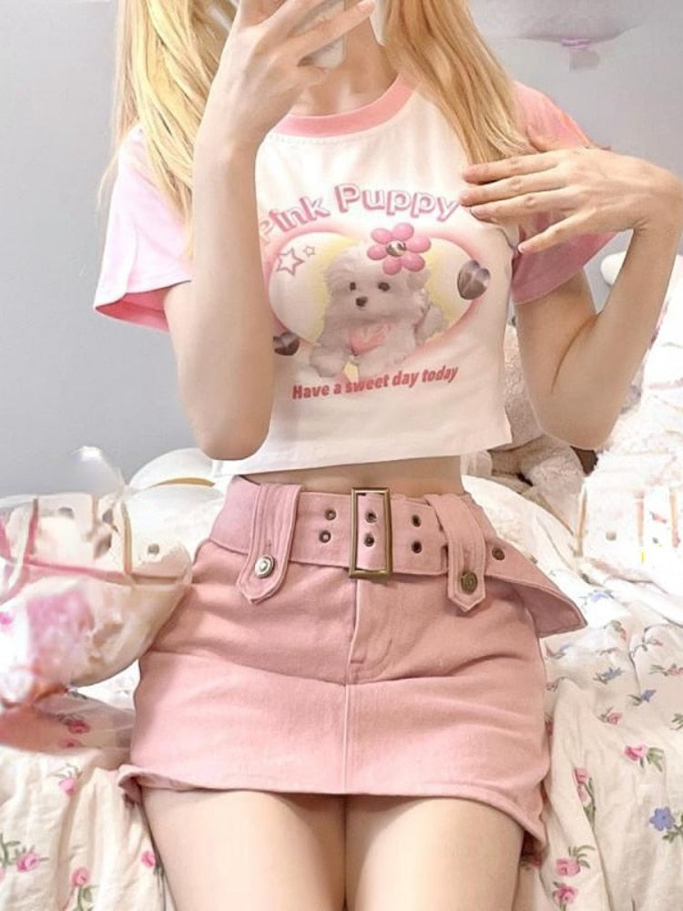 Pink puppy crop top - crop tops - cropped tee - top - dog - doggo
