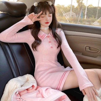Pink Sailor Bear Sweater Dress - angelcore, angelic, coquette, dollette, dresses Kawaii Babe