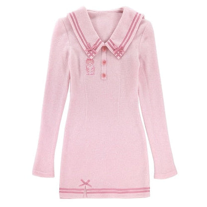 Pink Sailor Bear Sweater Dress - angelcore, angelic, coquette, dollette, dresses Kawaii Babe
