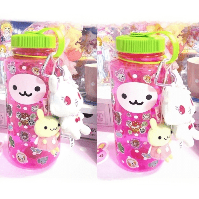 Pink 1000ml Cup Water Smiley Portable Dots Polka
