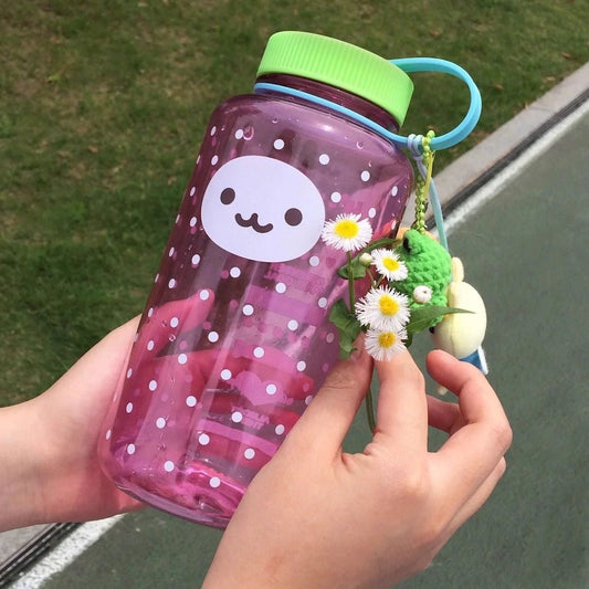 Pink 1000ml Cup Water Smiley Portable Dots Polka
