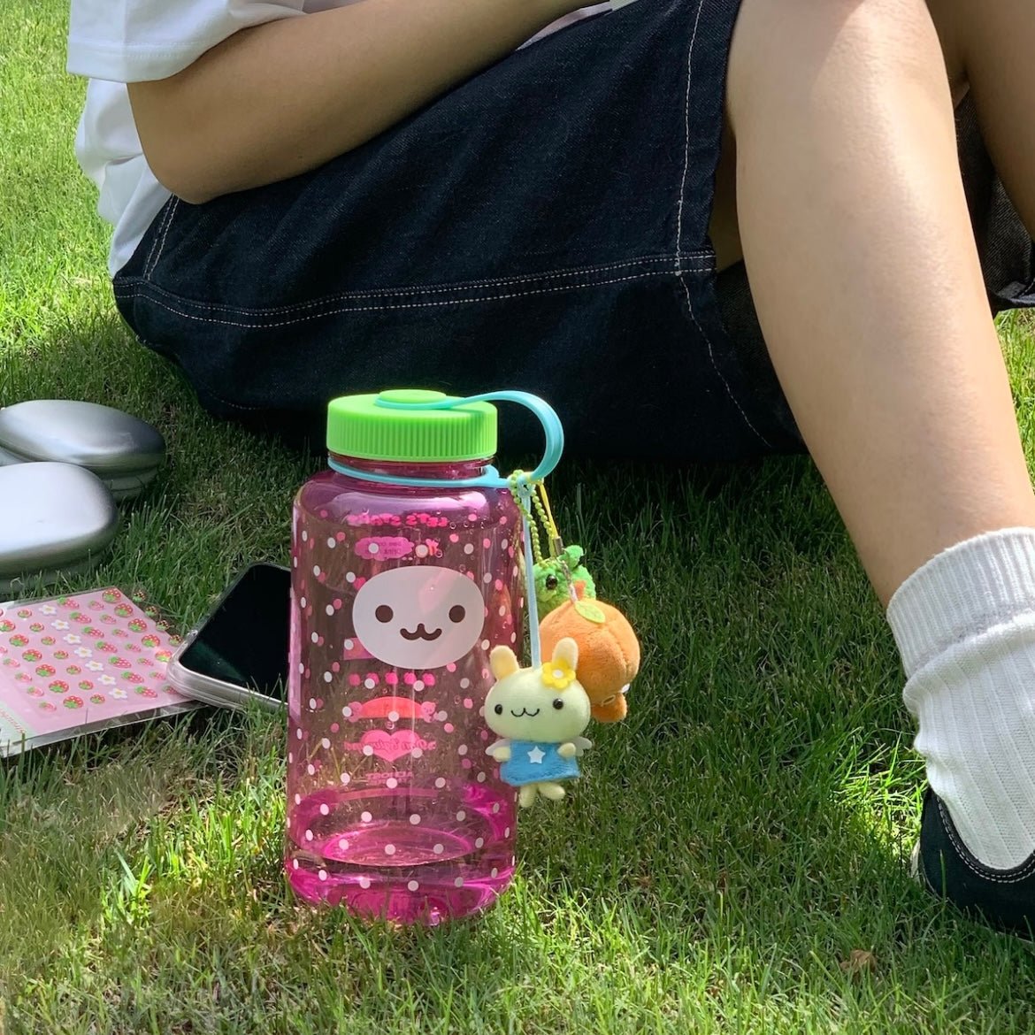 Pink 1000ml Cup Water Smiley Portable Dots Polka