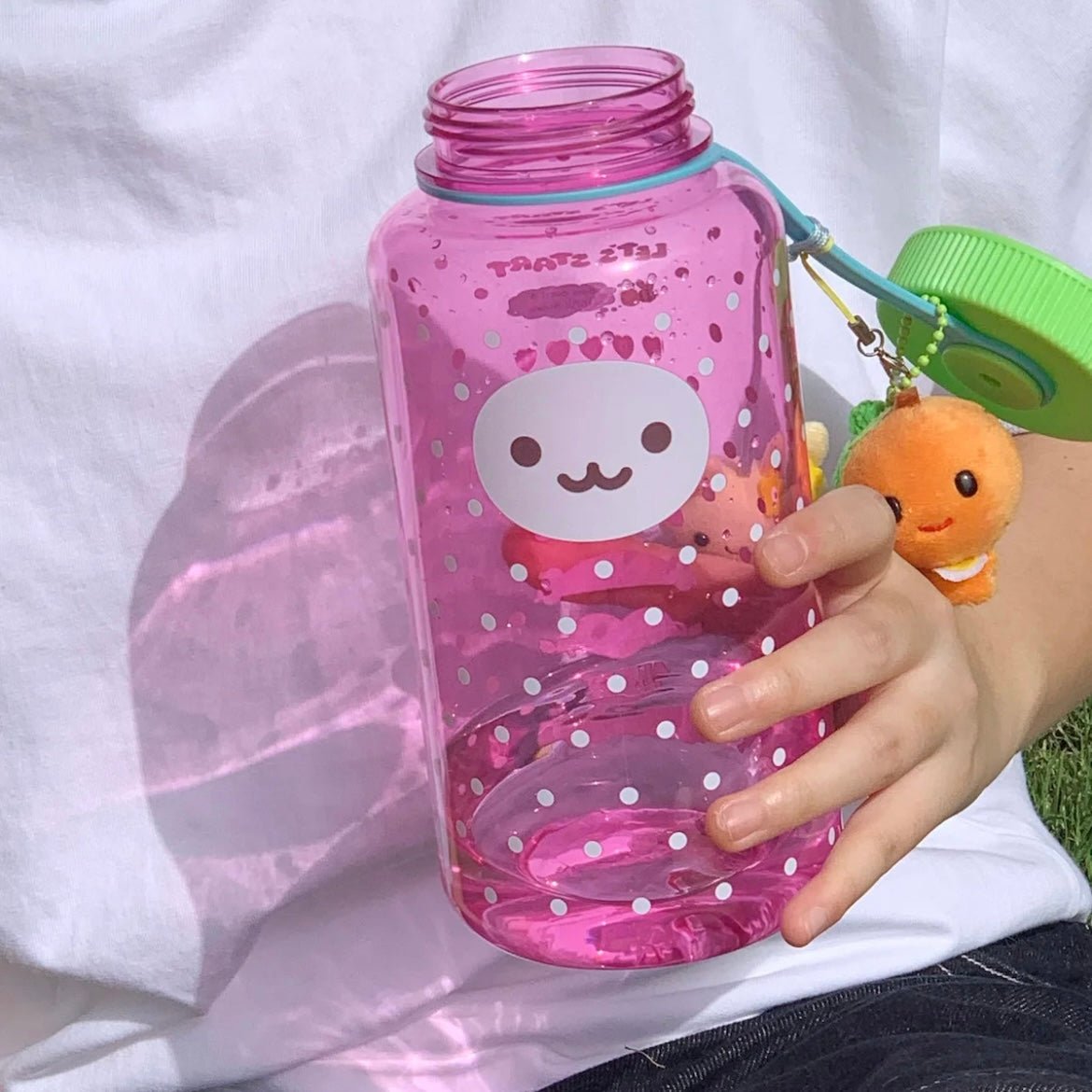 Pink 1000ml Cup Water Smiley Portable Dots Polka