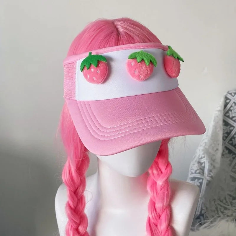 Kawaii pink strawberry be bop visor sun hat