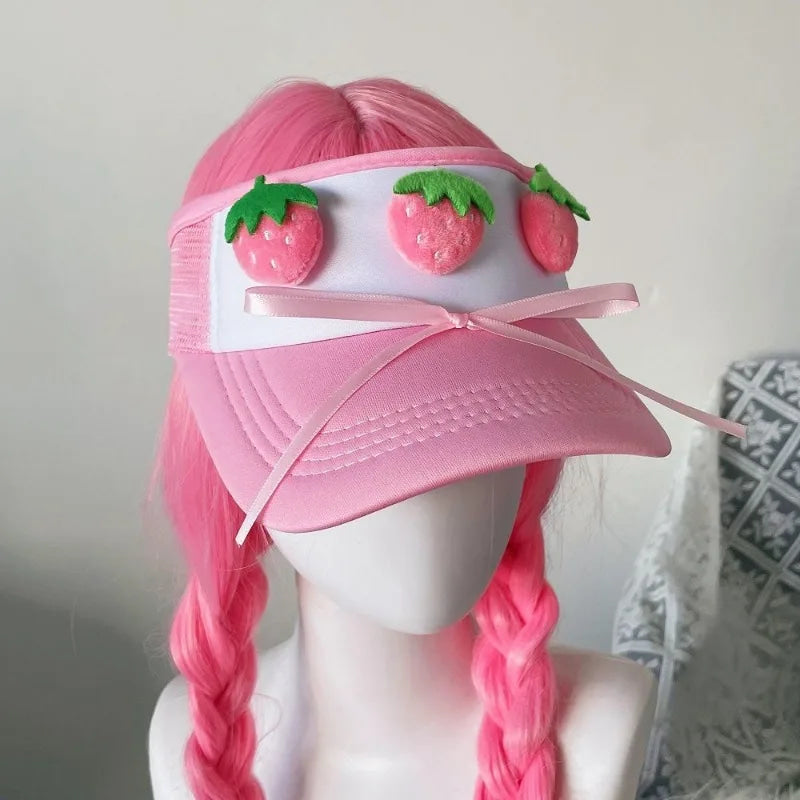 Kawaii pink strawberry be bop visor sun hat