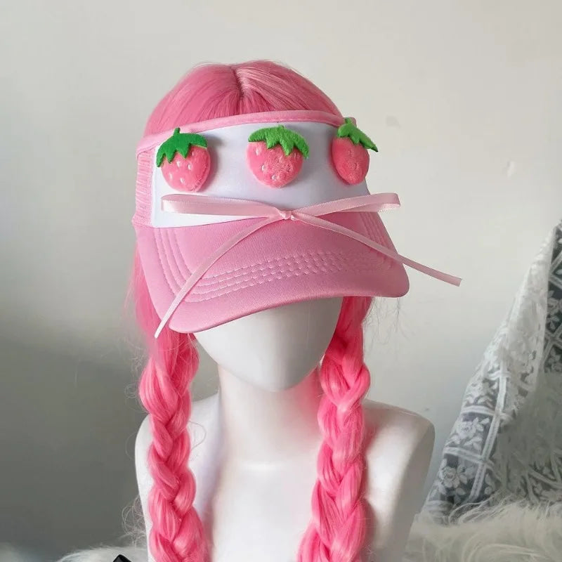Kawaii pink strawberry be bop visor sun hat
