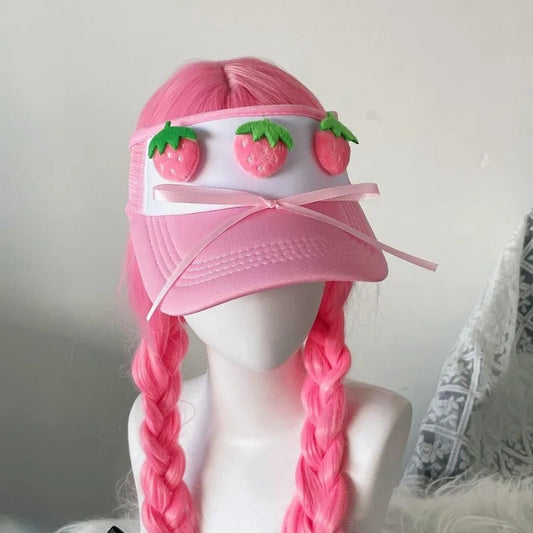 Kawaii pink strawberry be bop visor sun hat