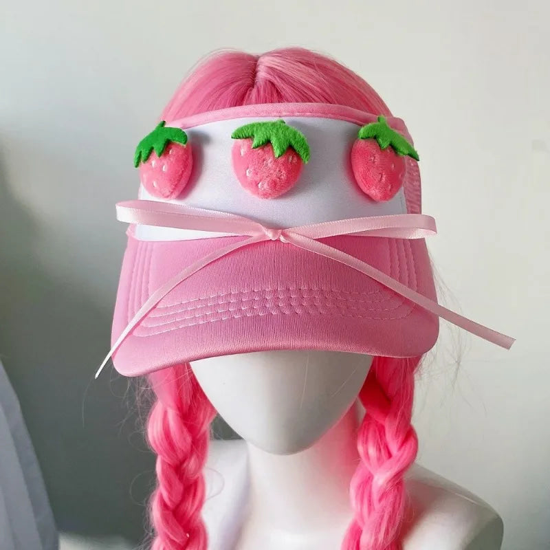Kawaii pink strawberry be bop visor sun hat